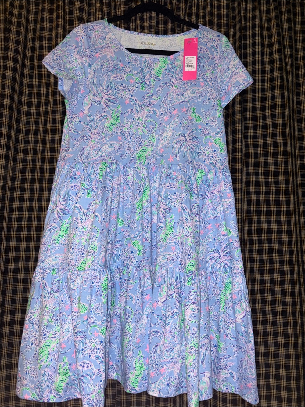 Lilly Pulitzer Blue Floral Midi Dress with Green Accents